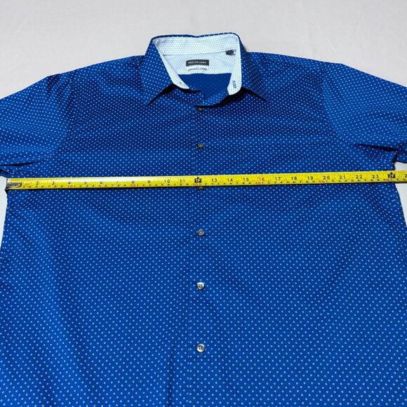 Van Heusen Air Blue Geometric Print Dress Shirt 16.5 34/35 Regular Fit Stretch - Picture 8 of 10